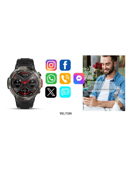 Smartwatch veltori vt140-1 czarny pasek silikonowy