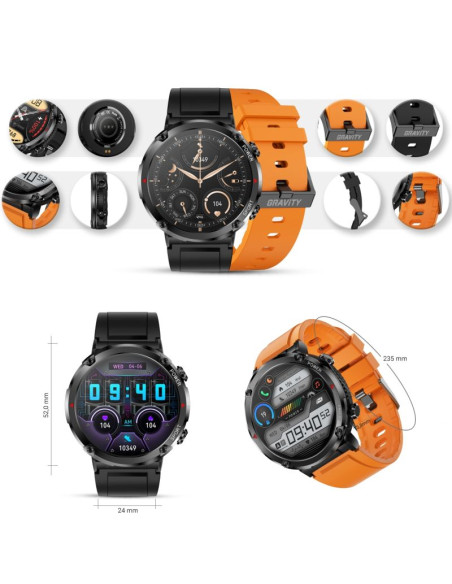 Smartwatch gravity gt21-2 + pomarańczowy pasek silikonowy