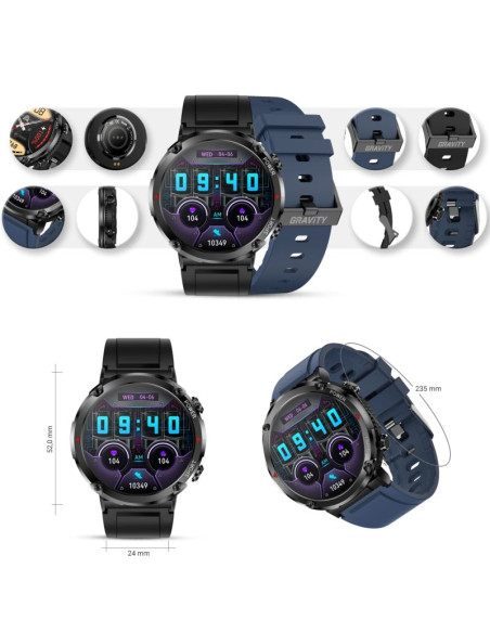 Smartwatch gravity gt21-5 + granatowy pasek silikonowy