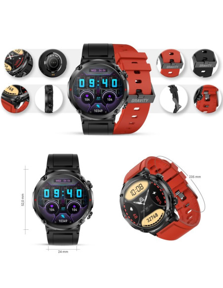 Smartwatch gravity gt21-6 + czerwony pasek silikonowy