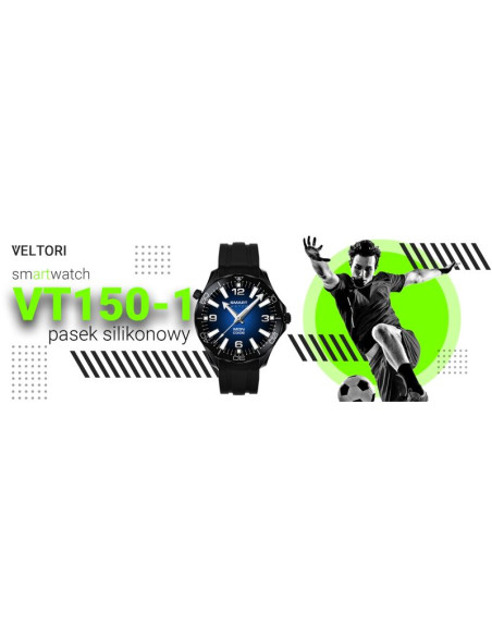 Smartwatch veltori vt150-1 czarny pasek silikonowy + czarna bransoleta