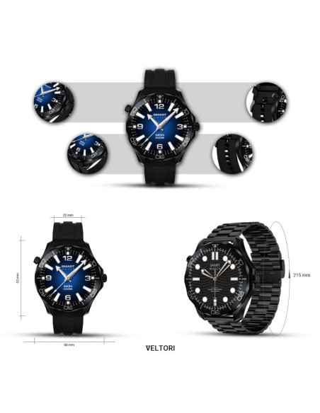 Smartwatch veltori vt150-1 czarny pasek silikonowy + czarna bransoleta