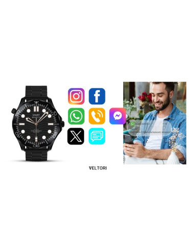 Smartwatch veltori vt150-1 czarny pasek silikonowy + czarna bransoleta