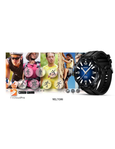 Smartwatch veltori vt150-1 czarny pasek silikonowy + czarna bransoleta