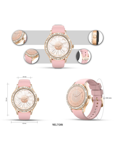 Smartwatch damski veltori vt360-1 różowy pasek silikonowy