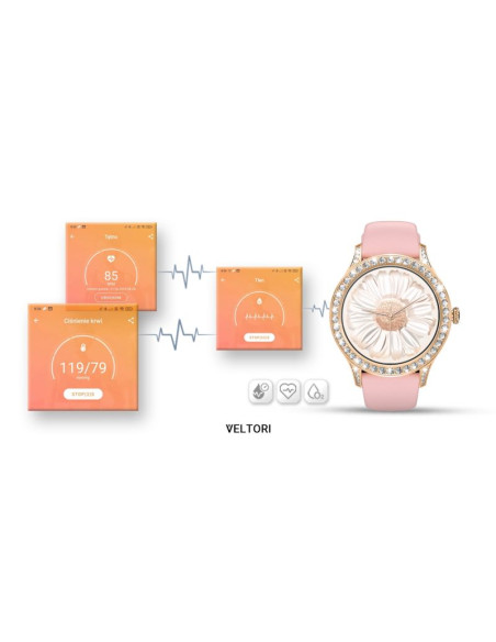 Smartwatch damski veltori vt360-1 różowy pasek silikonowy
