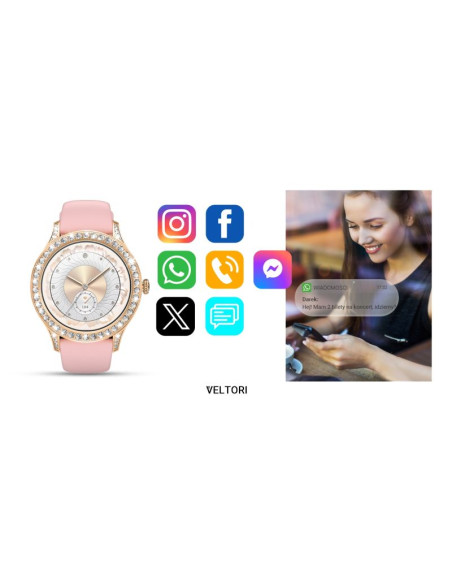 Smartwatch damski veltori vt360-1 różowy pasek silikonowy