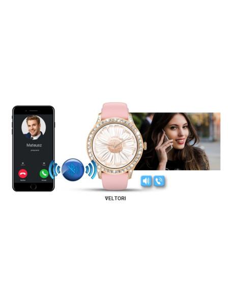 Smartwatch damski veltori vt360-1 różowy pasek silikonowy