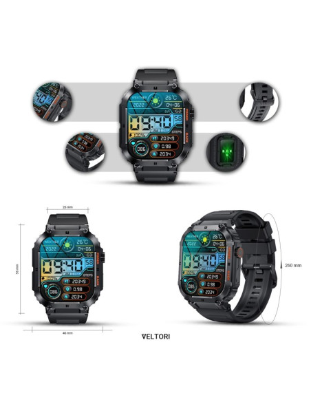 Smartwatch veltori vt200-1 czarny pasek silikonowy