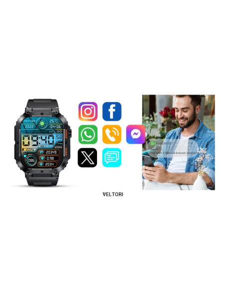 Smartwatch veltori vt200-1 czarny pasek silikonowy