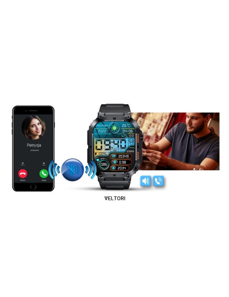Smartwatch veltori vt200-1 czarny pasek silikonowy