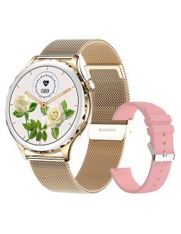 Smartwatch damski rubicon rncf02-2 złoty + pasek różowy