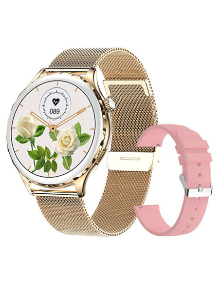 Smartwatch damski rubicon rncf02-2 złoty + pasek różowy