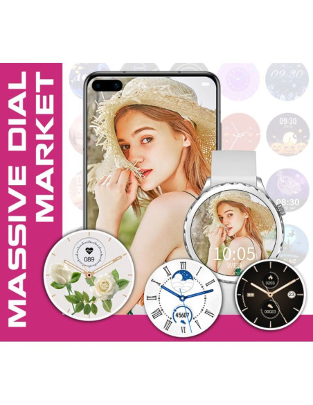 Smartwatch damski rubicon rncf02-2 złoty + pasek różowy