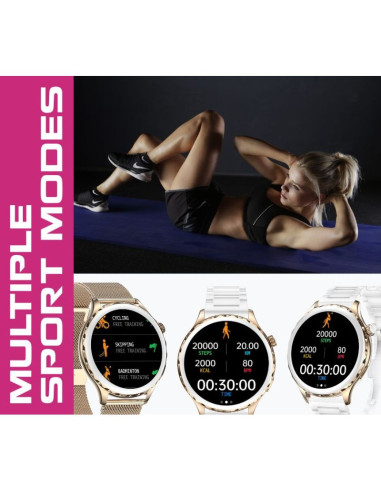 Smartwatch damski rubicon rncf02-2 złoty + pasek różowy