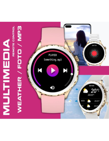 Smartwatch damski rubicon rncf02-2 złoty + pasek różowy