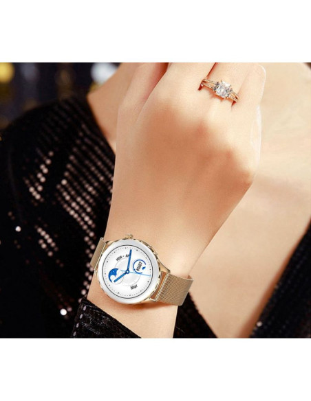 Smartwatch damski rubicon rncf02-2 złoty + pasek różowy