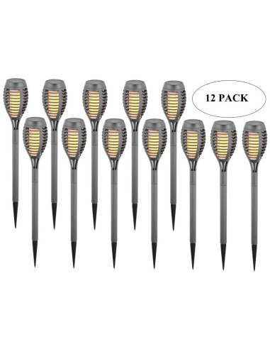 Pochodnia lampa solarna tańczące płomyki 12 led smd 7,5x7,5x46,5cm szara - 12szt