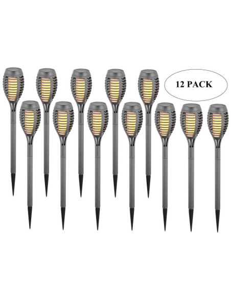 Pochodnia lampa solarna tańczące płomyki 12 led smd 7,5x7,5x46,5cm szara - 12szt