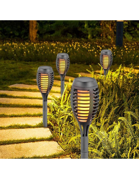 Pochodnia lampa solarna tańczące płomyki 12 led smd 7,5x7,5x46,5cm szara - 12szt