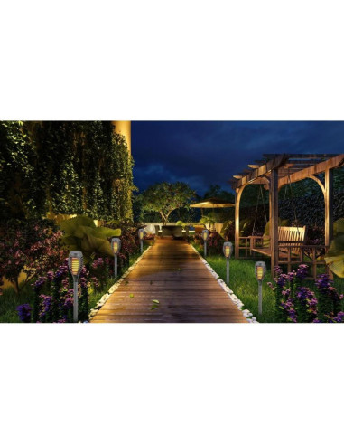 Pochodnia lampa solarna tańczące płomyki 12 led smd 7,5x7,5x46,5cm szara - 12szt