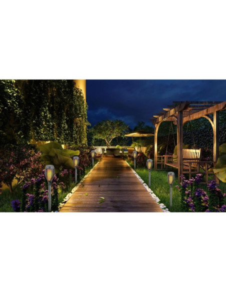 Pochodnia lampa solarna tańczące płomyki 12 led smd 7,5x7,5x46,5cm szara - 12szt
