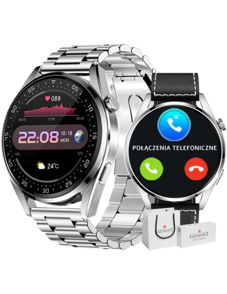 Smartwatch giewont vertex smartcall gw450-5 silver/carbon leather