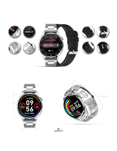 Smartwatch giewont vertex smartcall gw450-5 silver/carbon leather