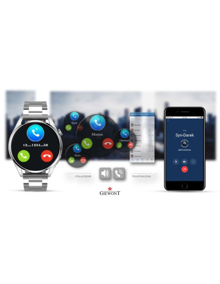 Smartwatch giewont vertex smartcall gw450-5 silver/carbon leather