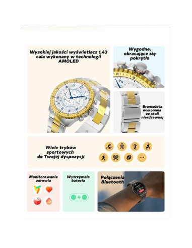 Smartwatch męski gravity gt16-2 black / czarna bransoleta