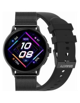 Smartwatch damski gravity gt12-1 czarny pasek silikonowy + czarna bransoleta