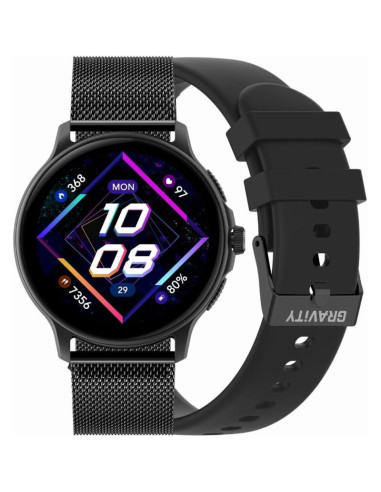 Smartwatch damski gravity gt12-1 czarny pasek silikonowy + czarna bransoleta
