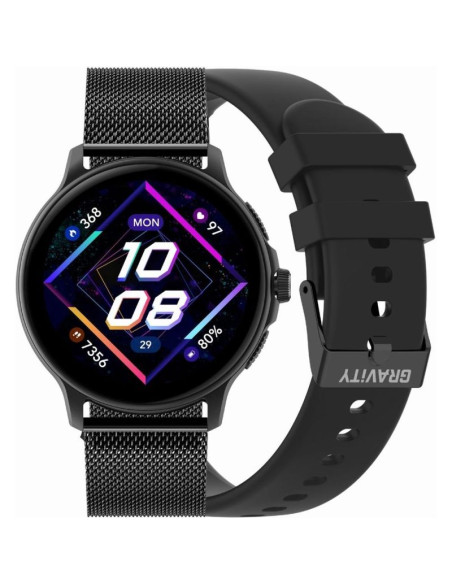 Smartwatch damski gravity gt12-1 czarny pasek silikonowy + czarna bransoleta