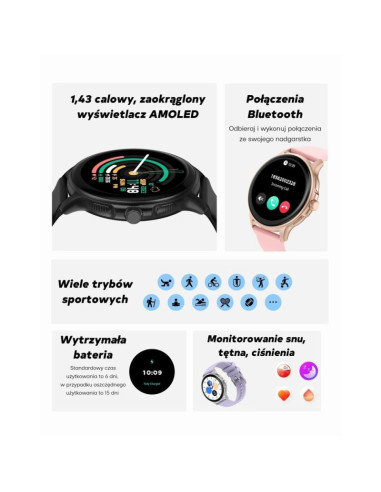 Smartwatch damski gravity gt12-1 czarny pasek silikonowy + czarna bransoleta