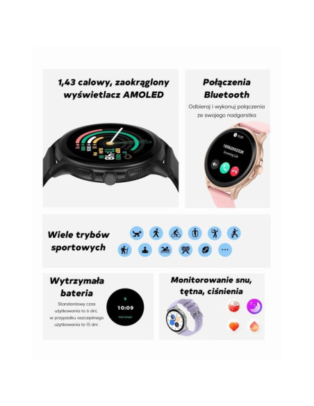 Smartwatch damski gravity gt12-1 czarny pasek silikonowy + czarna bransoleta