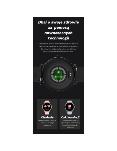 Smartwatch damski gravity gt12-1 czarny pasek silikonowy + czarna bransoleta