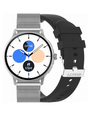 Smartwatch damski gravity gt12-7 czarny pasek silikonowy + srebrna bransoleta