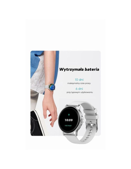 Smartwatch damski gravity gt12-7 czarny pasek silikonowy + srebrna bransoleta