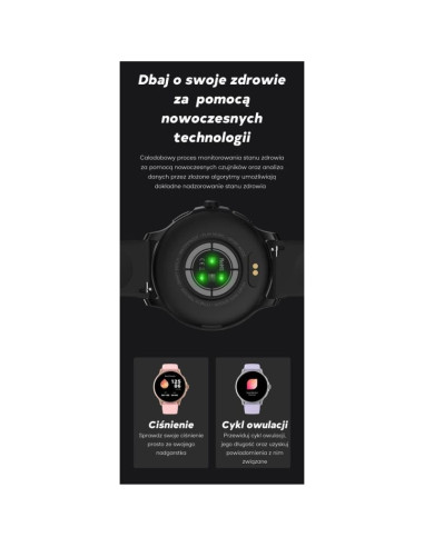 Smartwatch damski gravity gt12-7 czarny pasek silikonowy + srebrna bransoleta