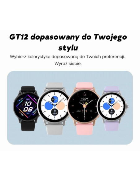 Smartwatch damski gravity gt12-7 czarny pasek silikonowy + srebrna bransoleta