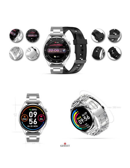 Smartwatch giewont vertex smartcall gw450-4 silver/carbon silikon