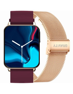 Smartwatch gravity różowe złoto bordowy 2 paski gt17-6