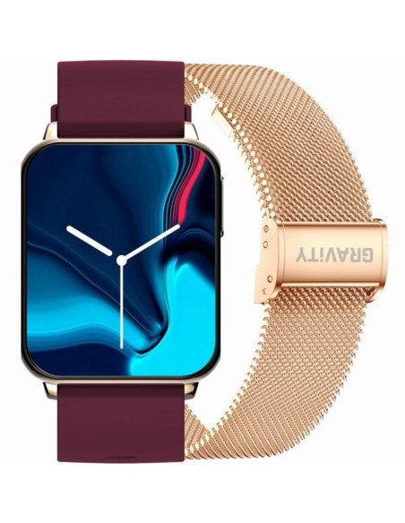 Smartwatch gravity różowe złoto bordowy 2 paski gt17-6