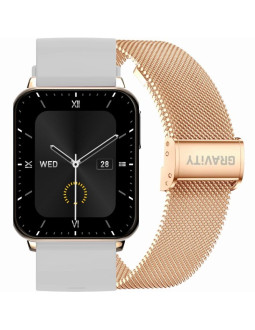 Smartwatch gravity różowe złoto szary 2 paski gt17-4