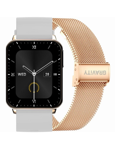 Smartwatch gravity różowe złoto szary 2 paski gt17-4