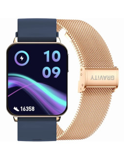 Smartwatch gravity różowe złoto granatowy 2 paski gt17-2