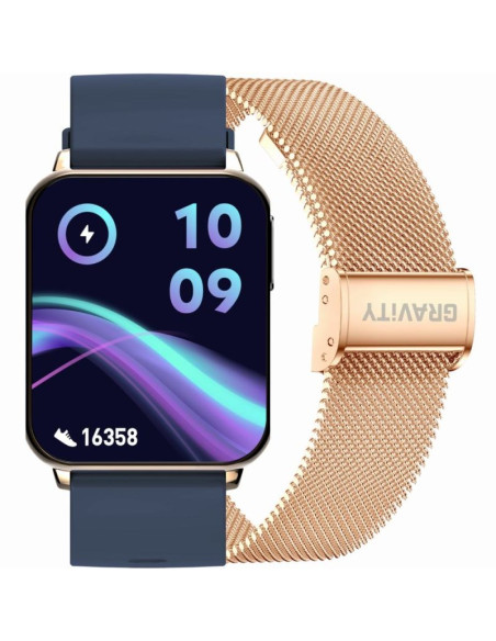 Smartwatch gravity różowe złoto granatowy 2 paski gt17-2