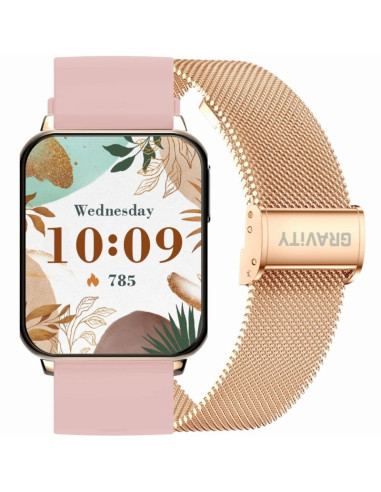 Smartwatch gravity różowe złoto różowy 2 paski gt17-1