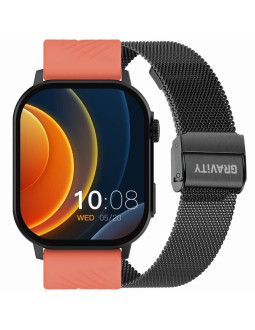 Smartwatch gravity gt15-3 czerwony pasek silikonowy + czarna bransoleta