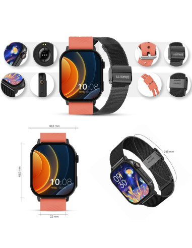 Smartwatch gravity gt15-3 czerwony pasek silikonowy + czarna bransoleta